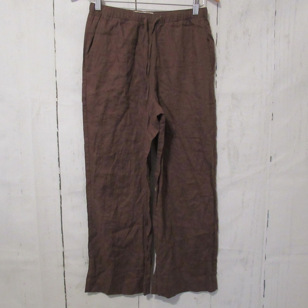 Buck Mason Pants XS Brown Linen Bonfire Crosshatch Easy High Rise Wide Leg Crop